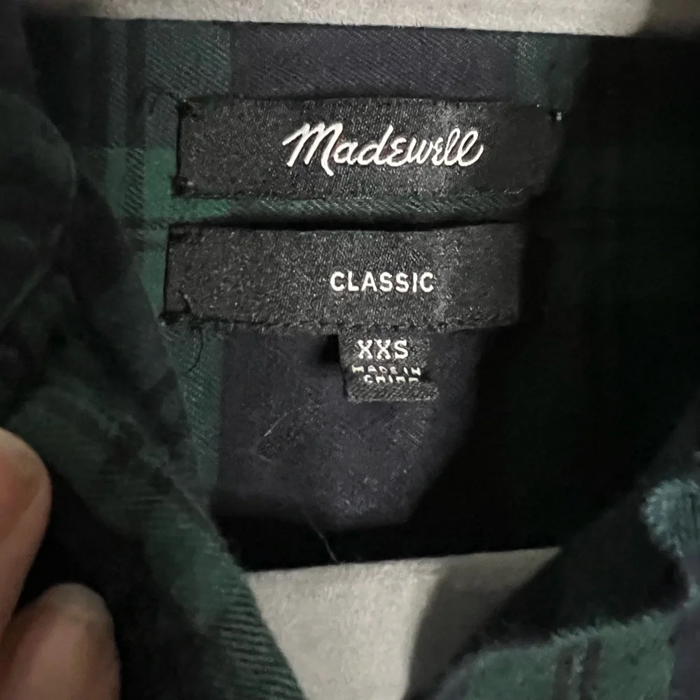 Madewell Green and Navy Blue Plaid Cotton Button Up XXS - Picture 3 of 6